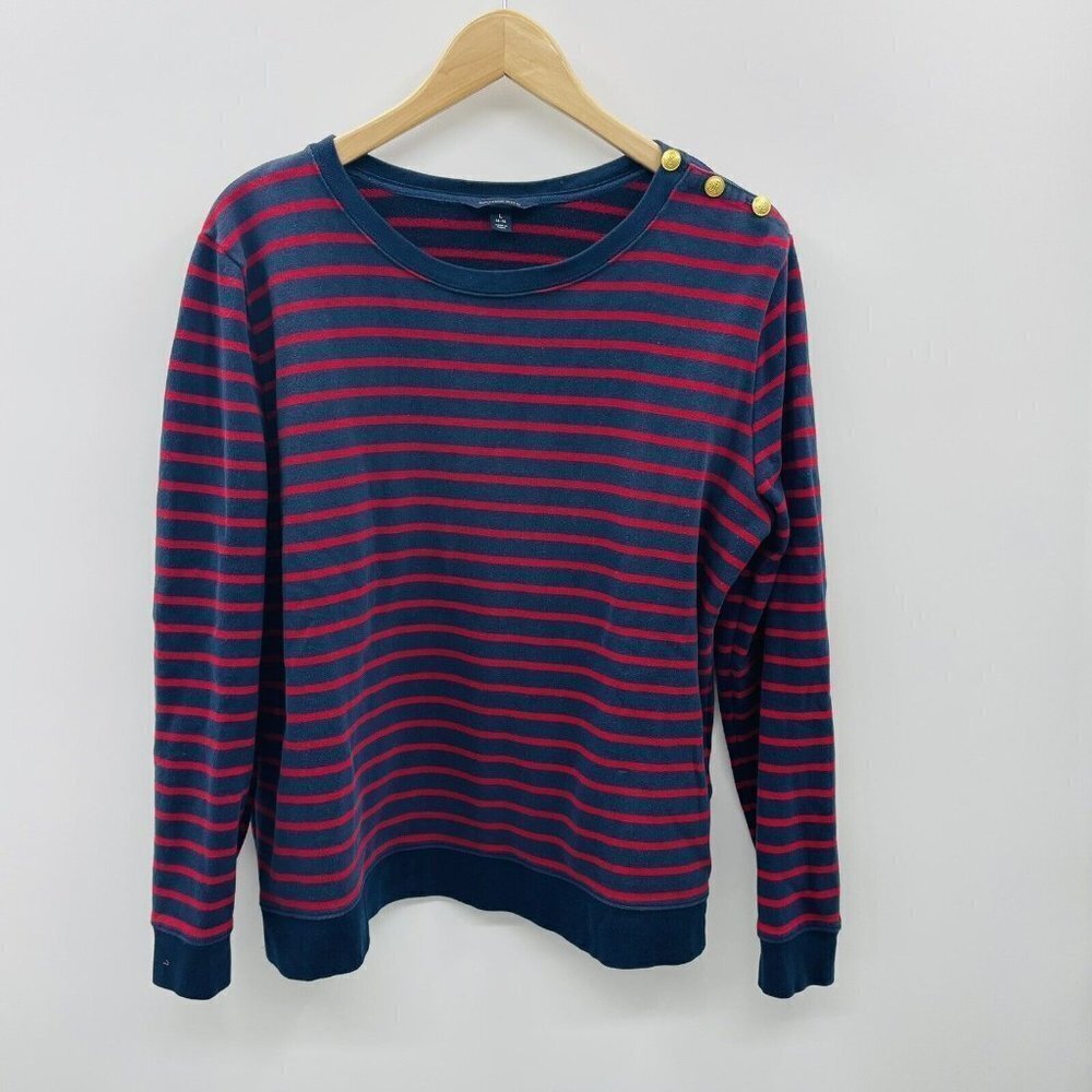 Lands End Womens Size Large 14-16 Striped Pullover‎ Sweatshirt with Gold Buttons